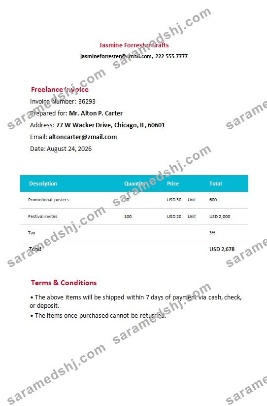 Free Freelance Invoice Form Template